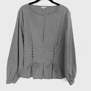 Sweet Grey Womens Top XL Gingham Corset Style Lace Up Side Zipper Whimsy Goth